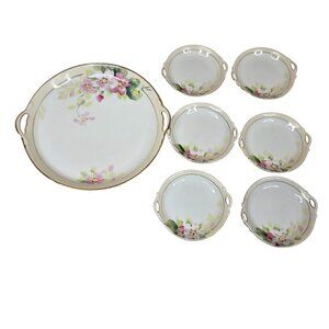 Vintage Hand-Painted Nippon Porcelain Tray 6 Finger Bowls Floral Design